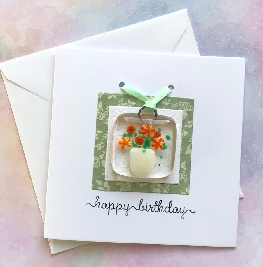 Birthday card with Fused Glass Decoration