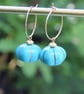 Turquoise Earrings With Gold Bead on Gold Hoops Drops Dangle - Image 2