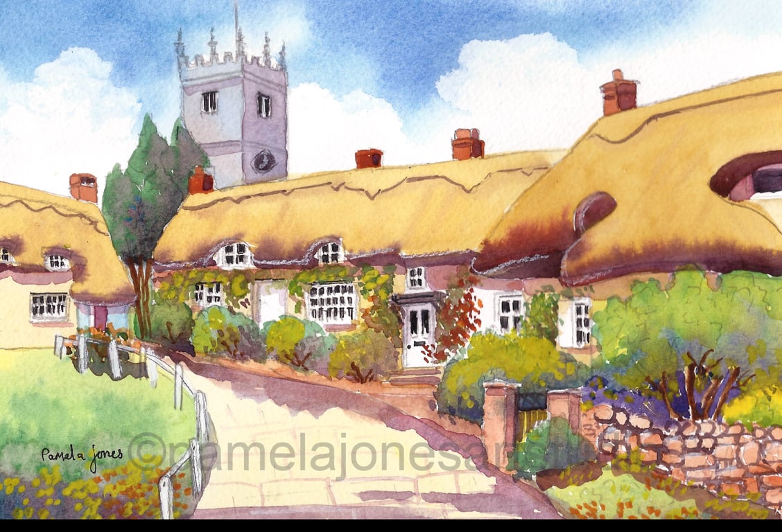 Godshill, Isle Of Wight, Watercolour Print, in 8 x 6 Mount