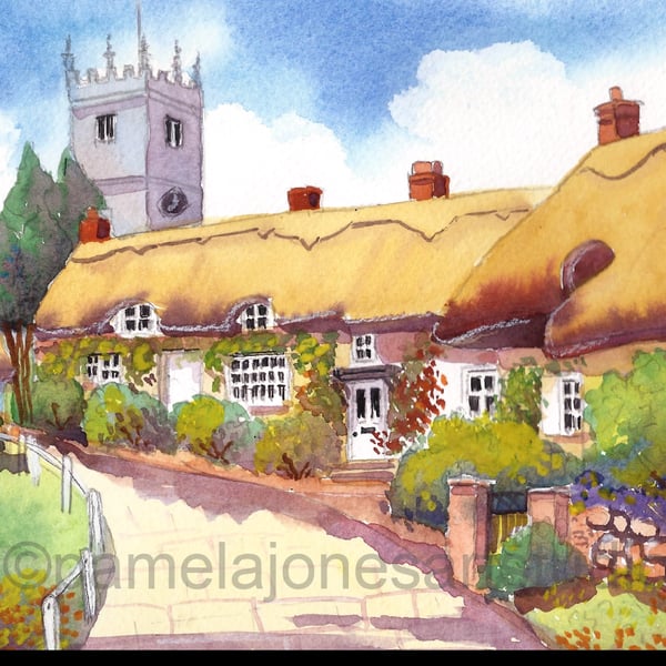 Godshill, Isle Of Wight, Watercolour Print, in 8 x 6 Mount