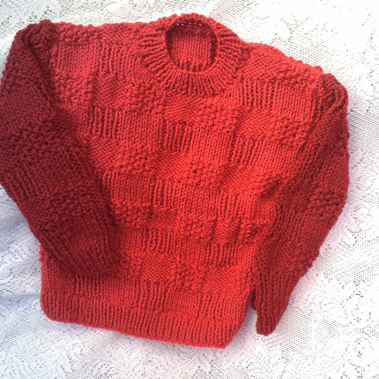 Unisex Jumper with Large Basket Weave Pattern, Child's Knitted Jumper