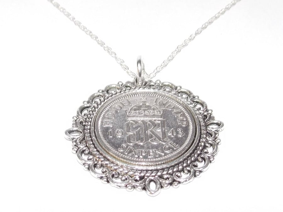 Fancy Pendant 1943 Lucky sixpence 78th Birthday plus a Sterling Silver 18in Ch