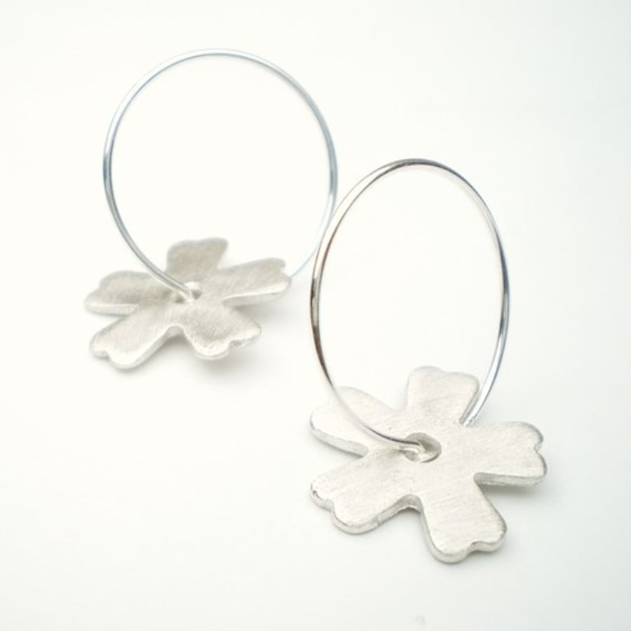 Small Silver Primrose Hoop Earrings