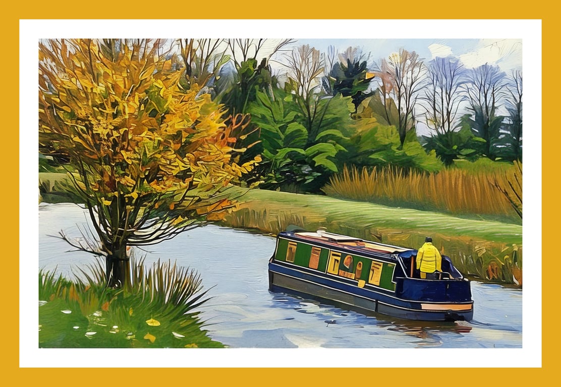 Narrow Boat On The Fens Norfolk Autumn Time Greeting Card A5