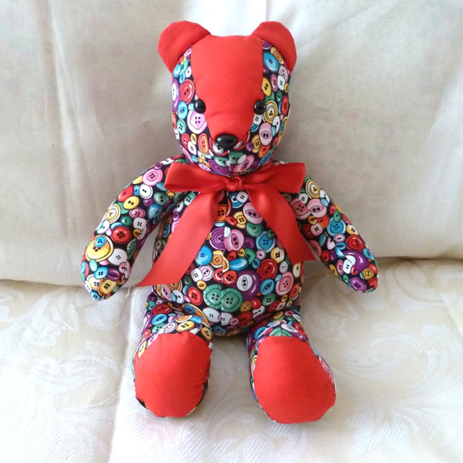 Ornamental fabric Teddy Bear with Button Design 