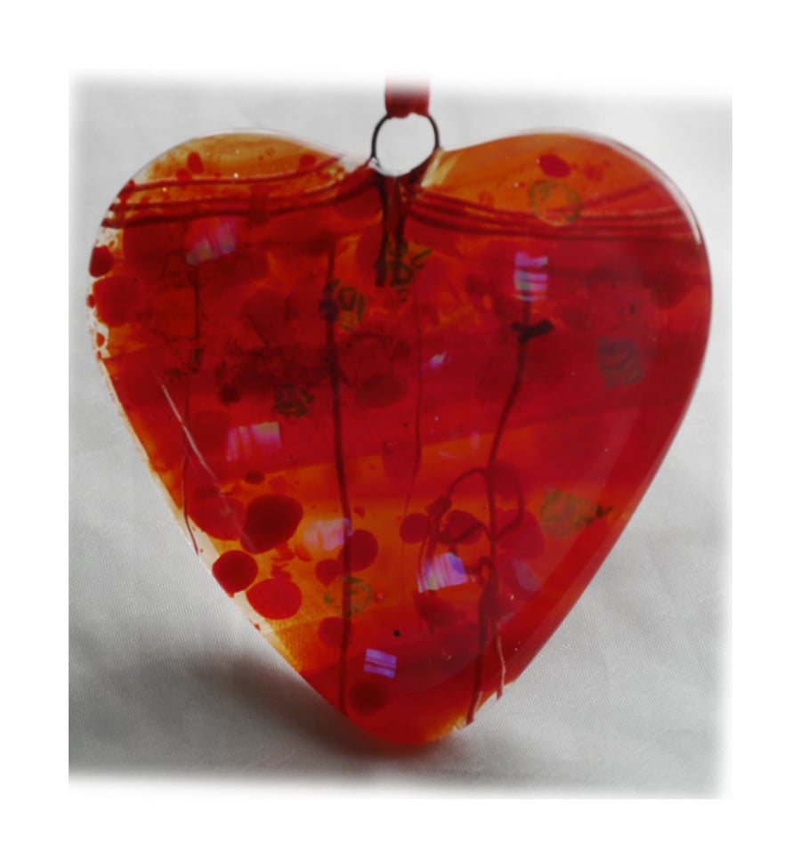 Love Heart Red Fused Glass Suncatcher 007 9cm Dichroic 
