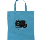 Digg Design BLACK CAT cotton Tote Shopper Bag. Skyblue.