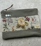Reserved for MM - Floral tapestry fragment and linen large soft pouch