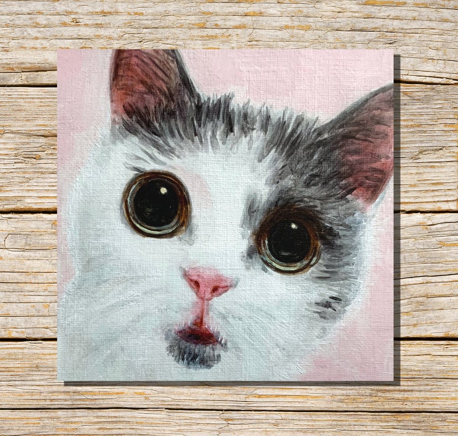 Kitten Card, Grey White Cat Greeting Card, Cat Card, Greetings Card, Blank 
