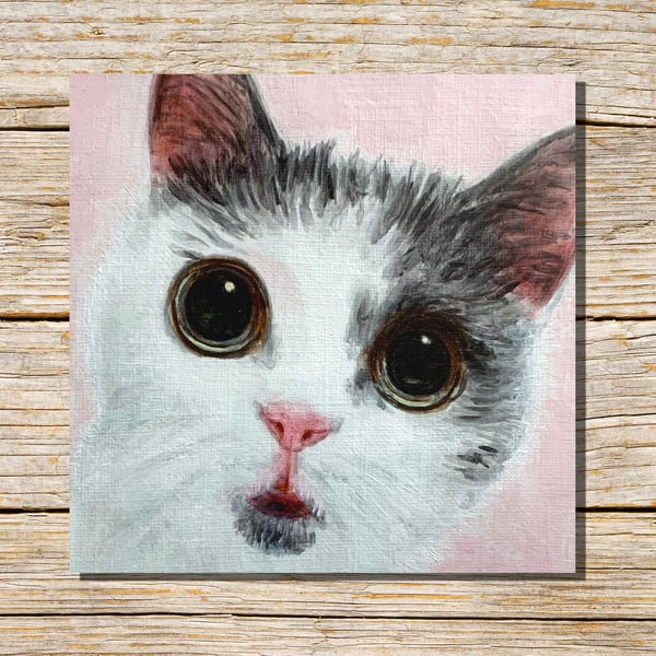 Kitten Card, Grey White Cat Greeting Card, Cat Card, Greetings Card, Blank 