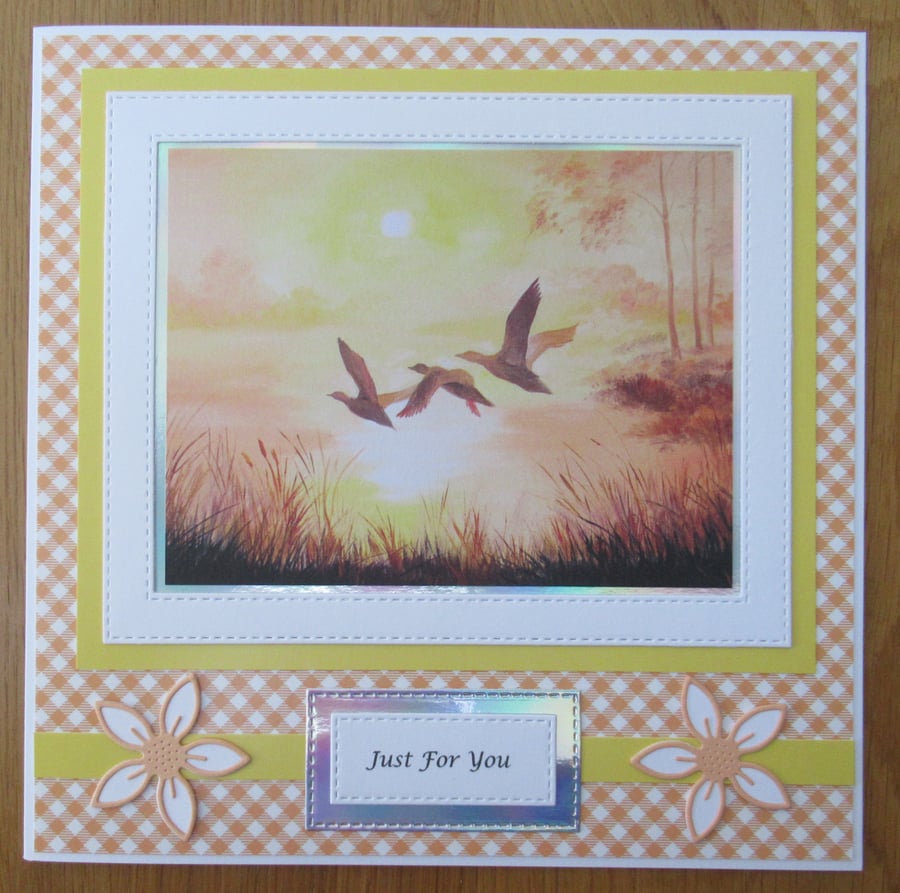 Ducks Flying At Sunset - 8x8" Just For You Card