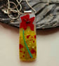 Handmade Fused Glass Pendant Necklace Poppy-field with large Red Poppy - Image 1