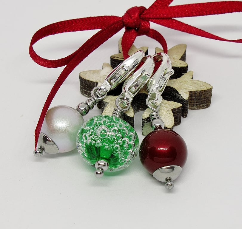 Festive Set Of Glass Bead Stich Markers for Crochet and Knitting 