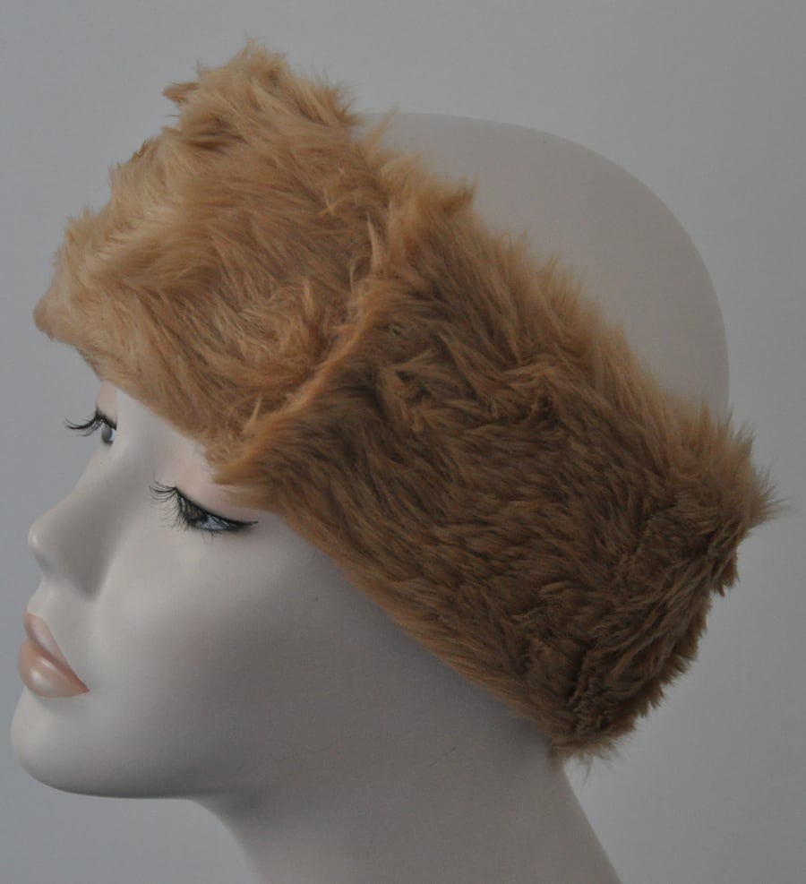 Ladies Faux Fur Headband Ear Warmer Head Band - Light Brown Edition