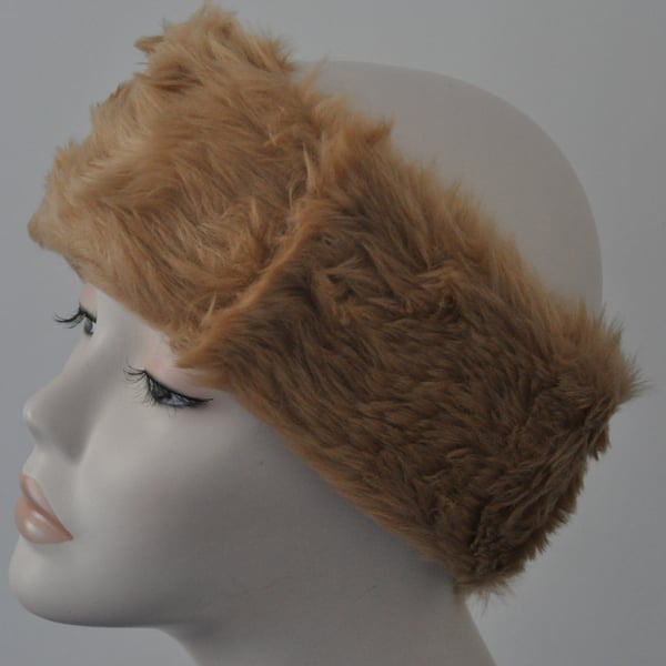 Ladies Faux Fur Headband Ear Warmer Head Band - Light Brown Edition