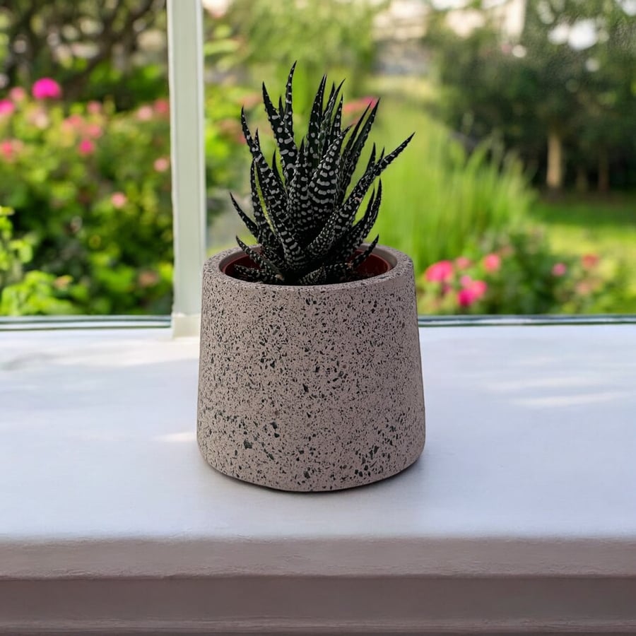 Small Concrete and Granite Plant Pot - Minimalist Mini Succulent Pot spp3