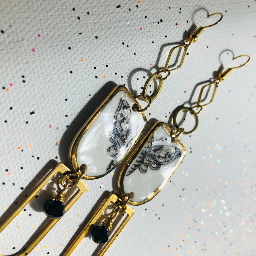 Death head moth porcelain earrings 