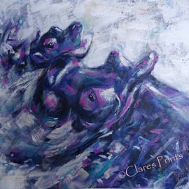 Baby Hippo Painting Art Original Acrylic Animal Painting on Canvas OOAK 