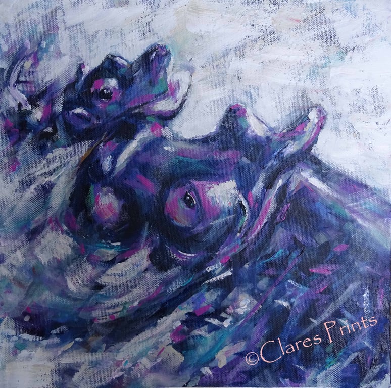 Baby Hippo Painting Art Original Acrylic Animal Painting on Canvas OOAK 