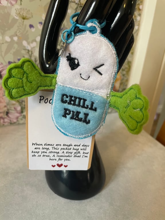 Pocket Hugs – Emotional Support,Gift, keyring, bag tag, Chill Pill 