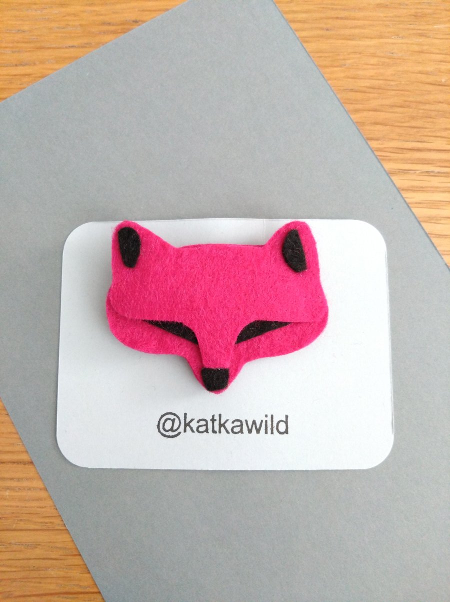 Felt Pink Fox Brooch 
