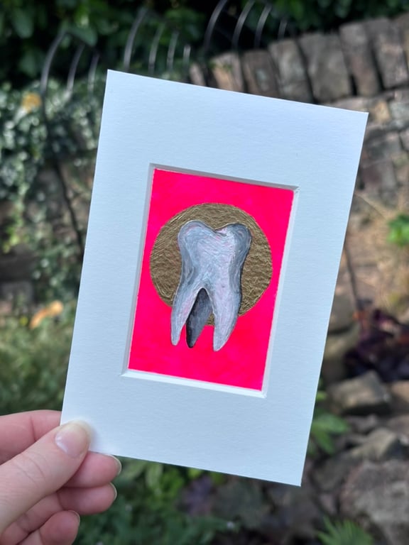Original ACEO anatomy artwork pulled tooth gothic oddity acrylic miniature.