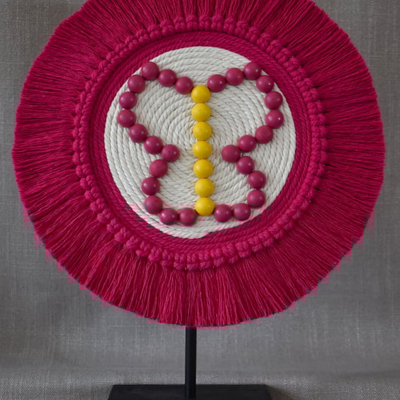 "Ntombi 3" Pink & Off White Macrame, Fibre, Mandala, Wall Hanging Art
