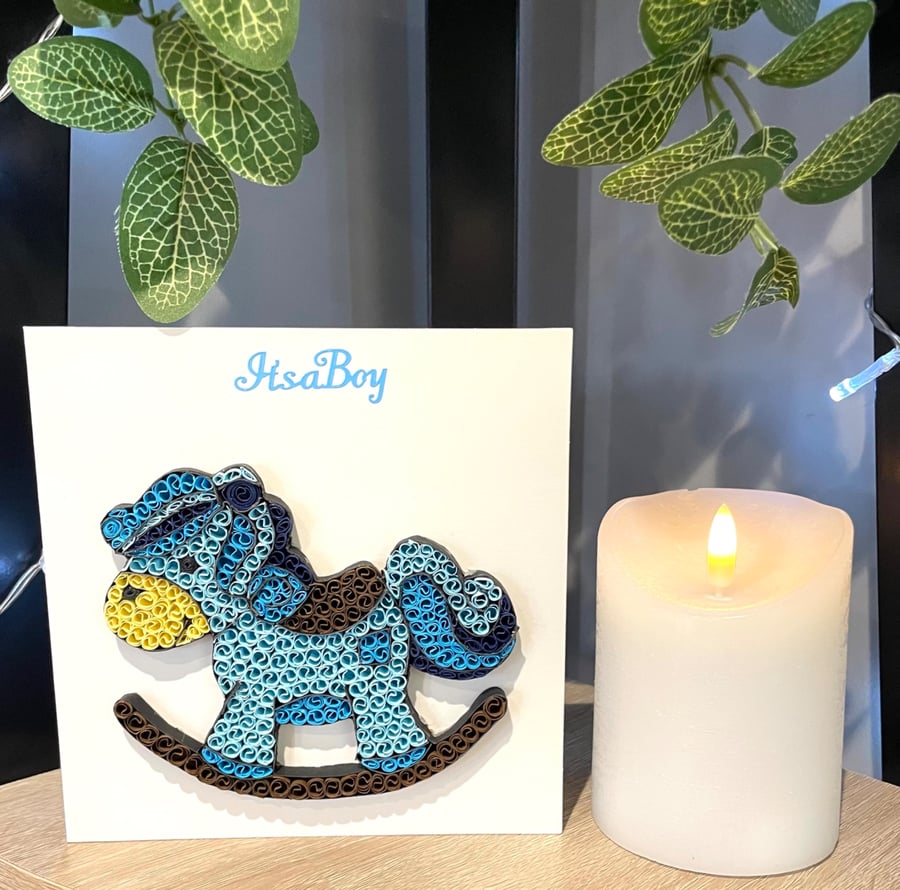 Handmade quilled new baby boy card