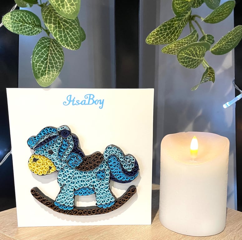 Handmade quilled new baby boy card
