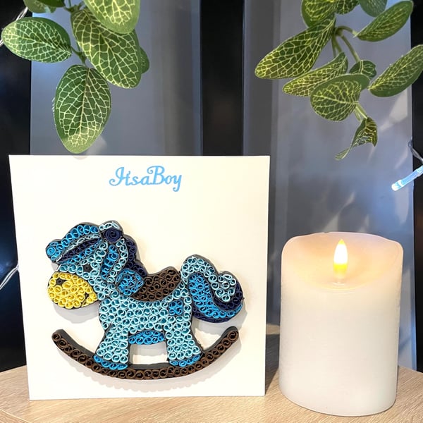 Handmade quilled new baby boy card