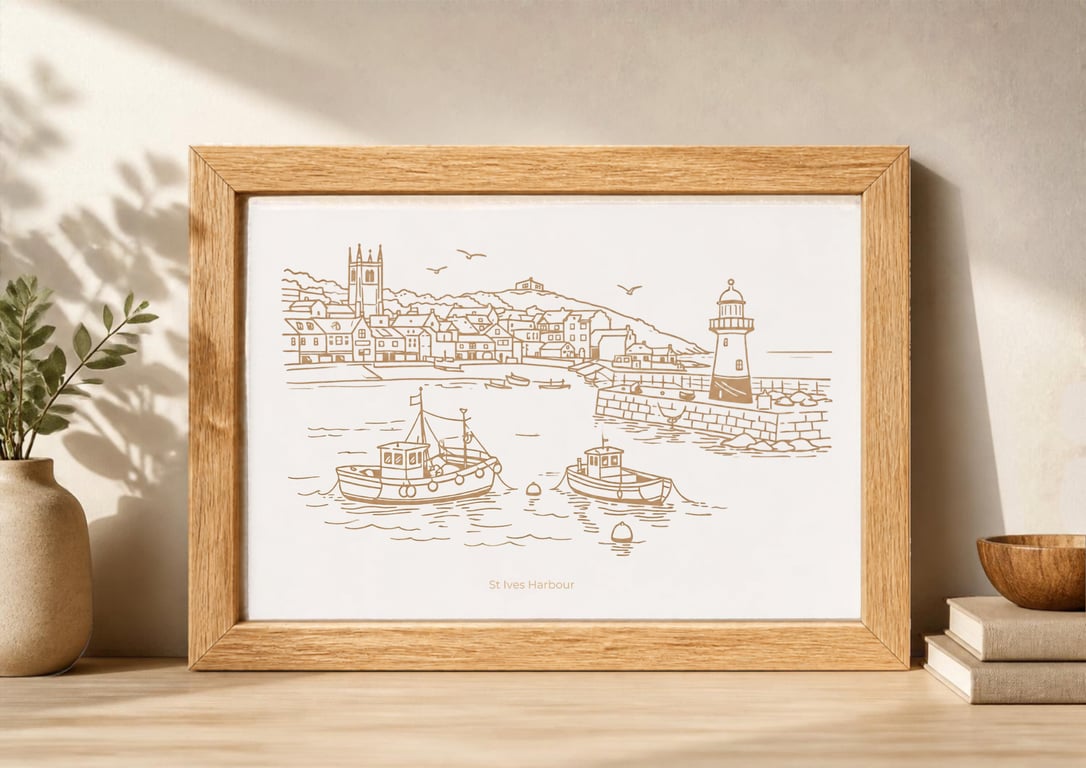 Laser engraved St Ives Harbour Cornwall