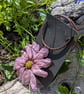 Real Purple Daisy (5cm) Antique leather necklace 