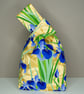 Handmade Japanese Knot Bag - Blue Iris Floral Pattern With Gold Satin  - Image 4