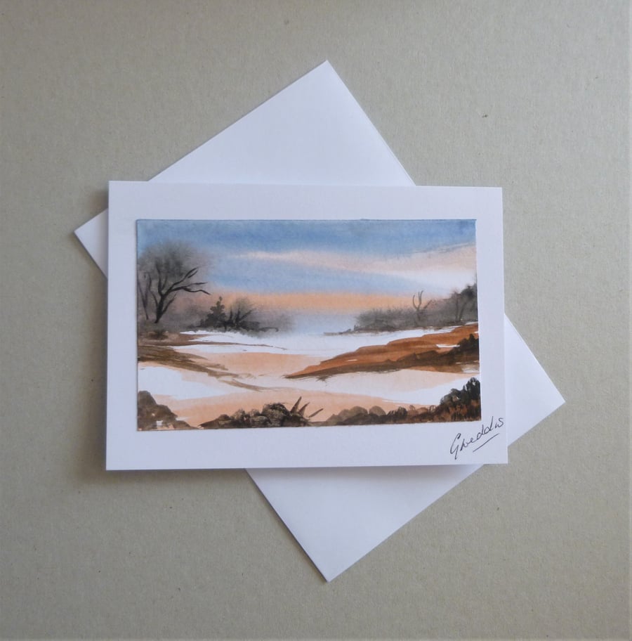 greetings card hand painted original art landscape watercolour ( ref F 452.A4 )