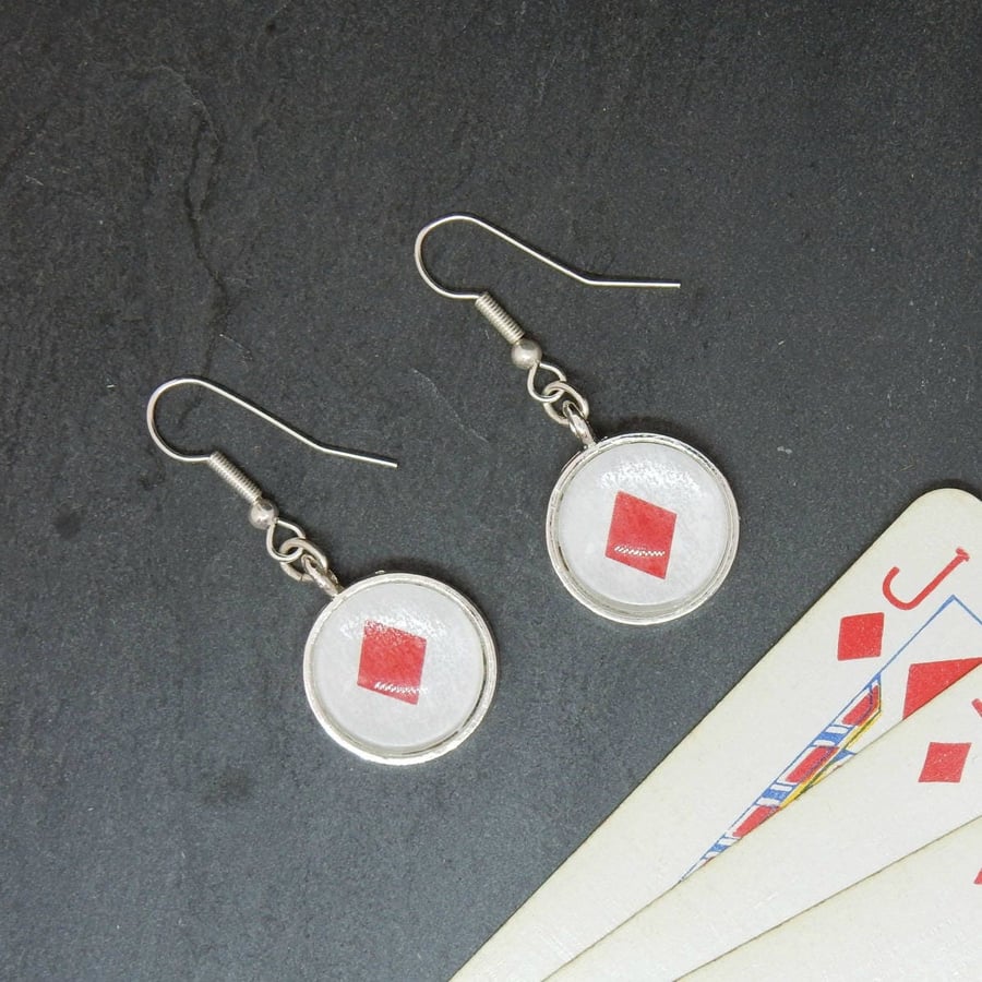 Upcycled playing card earrings - red Diamond earrings