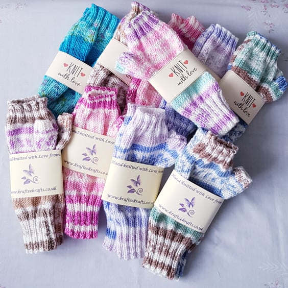 Fancy pattern Fingerless Mitts, hand-knitted, winter warmers