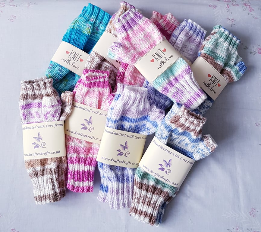 Fancy pattern Fingerless Mitts, hand-knitted, winter warmers