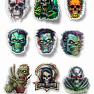 Spooky, Zombie, Skull Vinyl Stickers. Spooky designs for Laptops, Backpacks, 