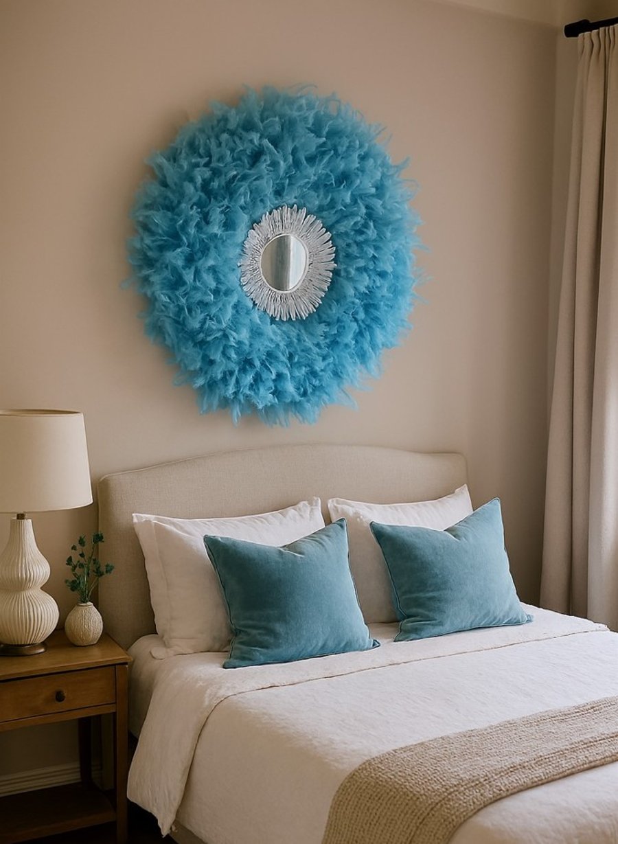 Baby Blue Feather Mirror - Handmade - One Of A Kind - Juju 