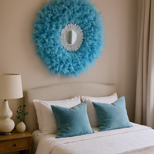 Baby Blue Feather Mirror - Handmade - One Of A Kind - Juju 