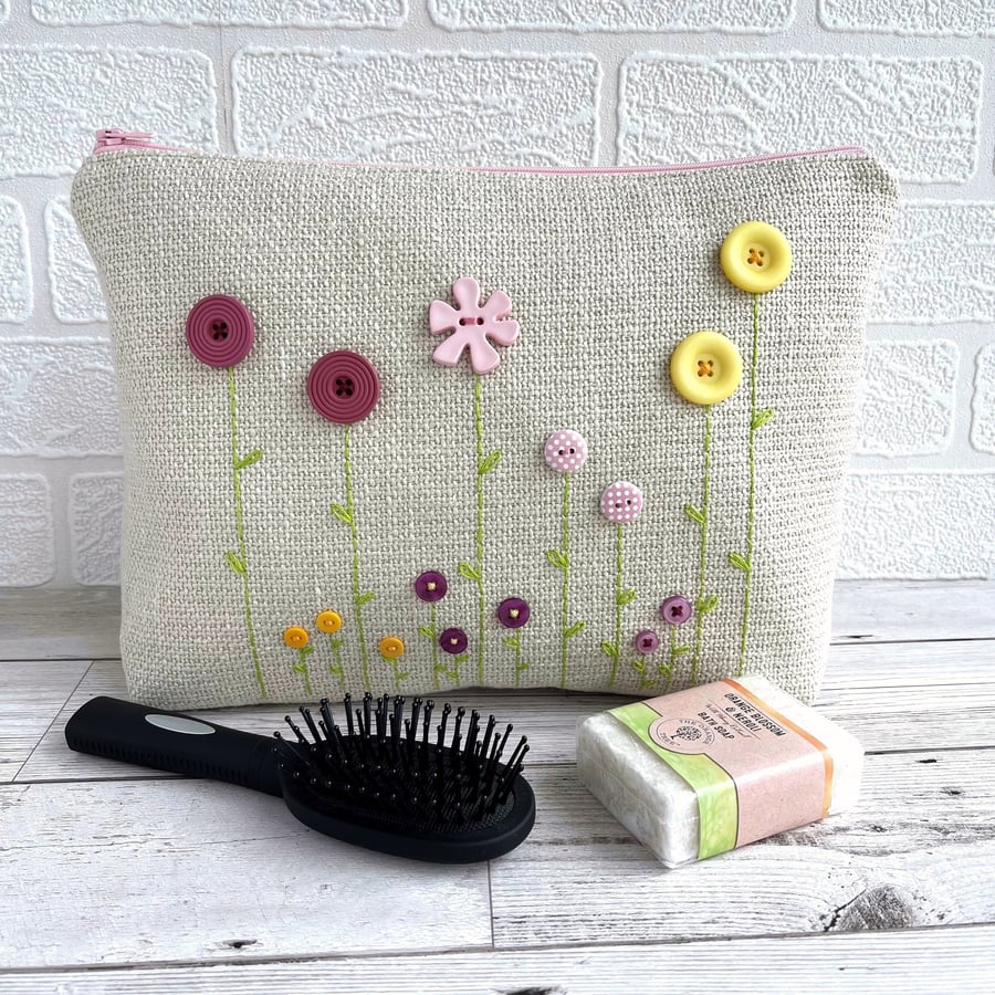 Summer Garden Toiletry Bag with Button Flowers