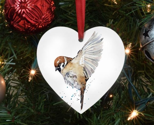 Sparrow Heart Tree Decoration.Sparrow Xmas Tree Decoration,Sparrow Christmas Tre
