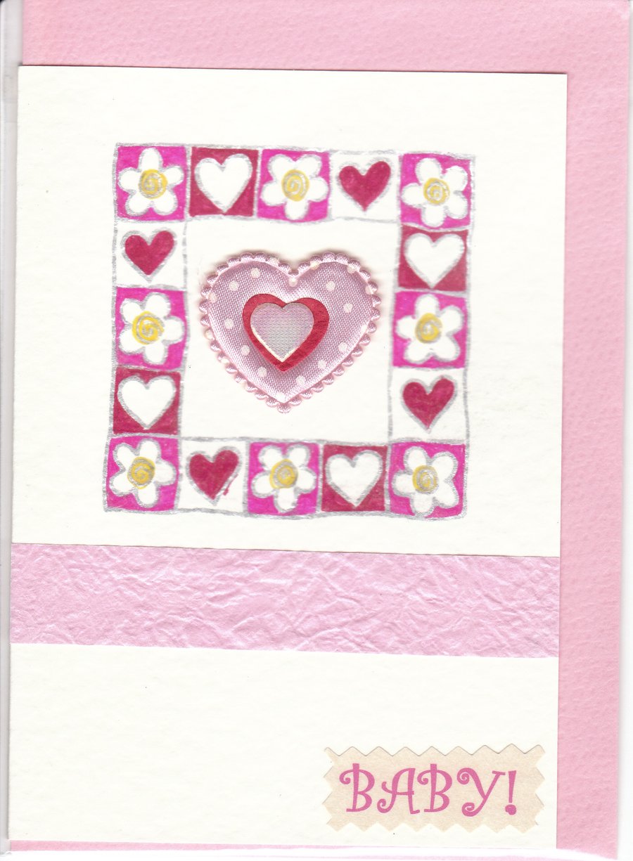 BABY GIRL CARD  Floral & Hearts