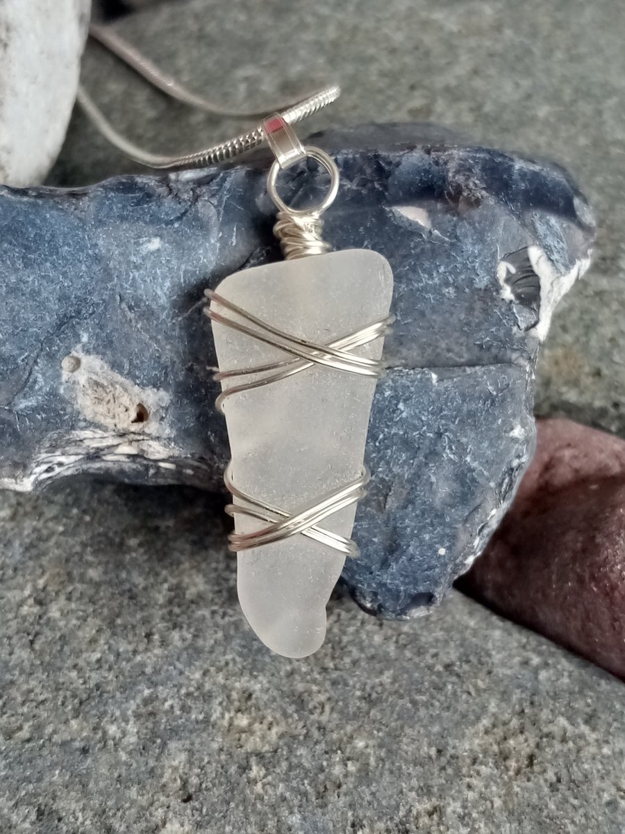 Spring and Summer inspired sea glass wire-wrapped pendant