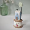 Wooden House on a Vintage Floral Bobbin with Clay Tree 