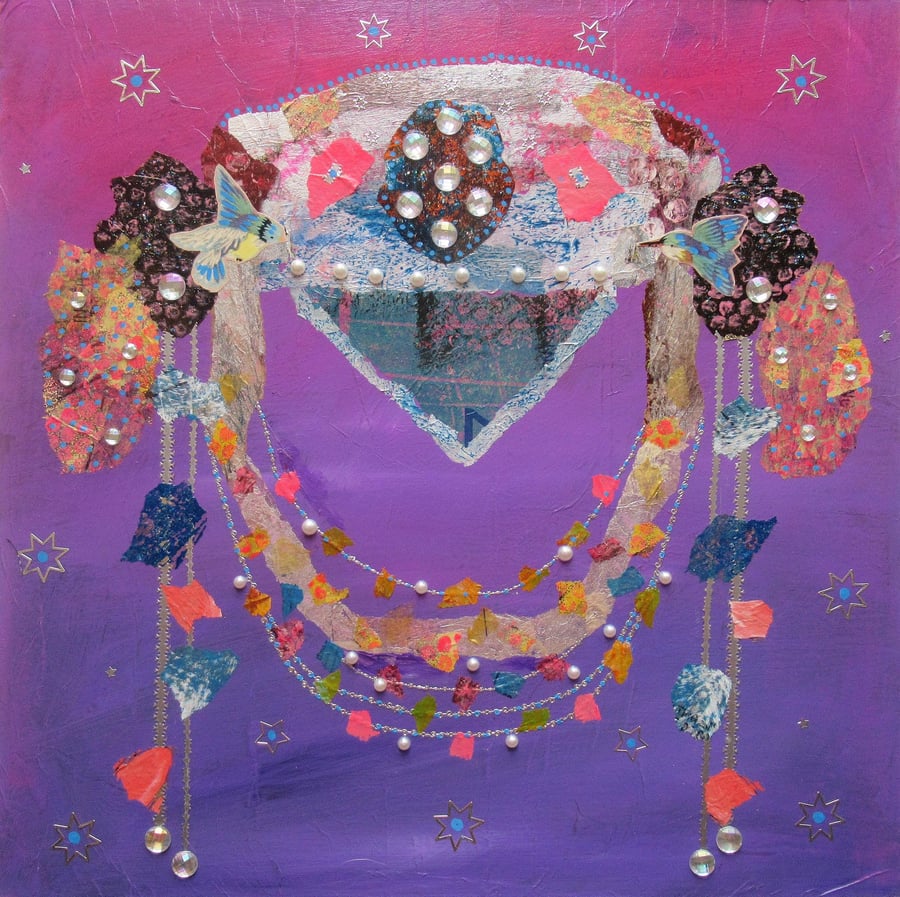 Headdress Painting Colourful Garment Clothing Art With Pearls & Gems Statement M