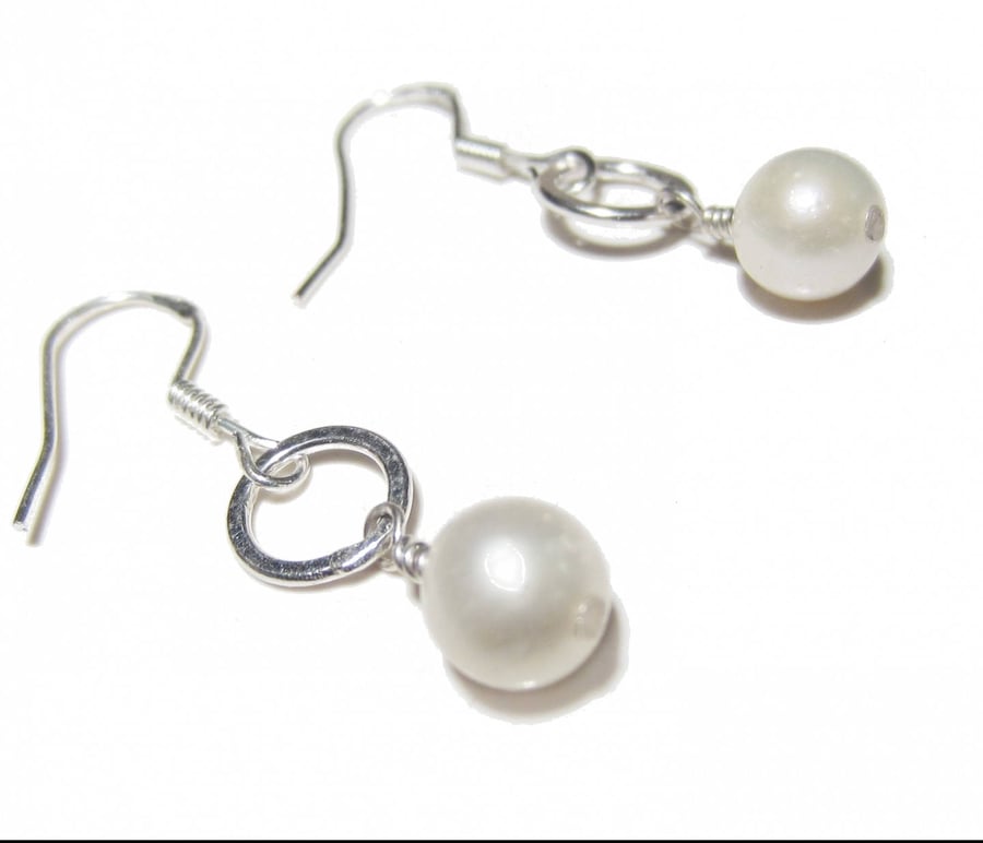 White freshwater Pearl drop Earrings in sterling silver - pearls bridal earrings