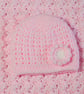 Handcrafted Cosy Pink Cardigan and Hat Set with Detachable Pom Pom for Baby Girl - Image 2