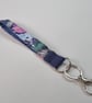 Blue Floral Wristlet Keyring – upcycled fabric – Small Gift 