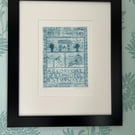 Heart and Home - Etching in blue - handmade print